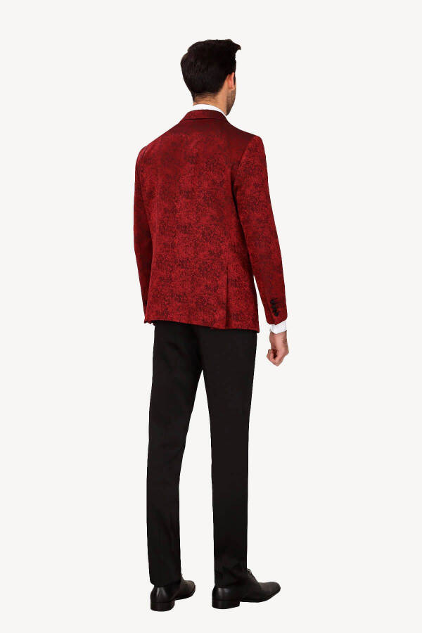 Erkek Bordo Kırlangıç Yaka Yelekli Slim Fit Desenli Damatlık - 8