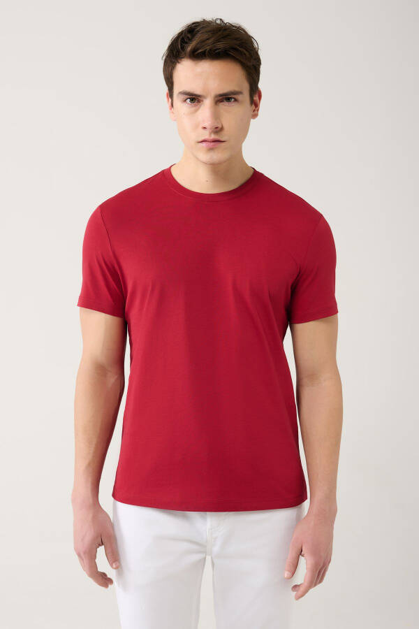 Erkek Bordo T-shirt %100 Pamuk Nefes Alan Bisiklet Yaka Regular Fit E001000 - 9