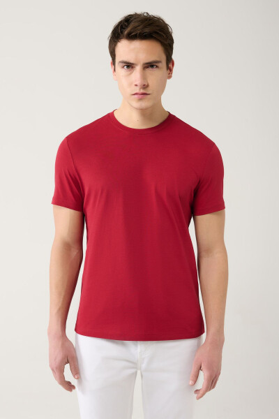 Erkek Bordo T-shirt %100 Pamuk Nefes Alan Bisiklet Yaka Regular Fit E001000 - 3