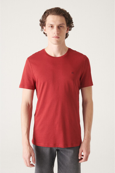 Erkek Bordo Ultrasoft Bisiklet Yaka Pamuklu Slim Fit Dar Kesim T-shirt E001171 - 7