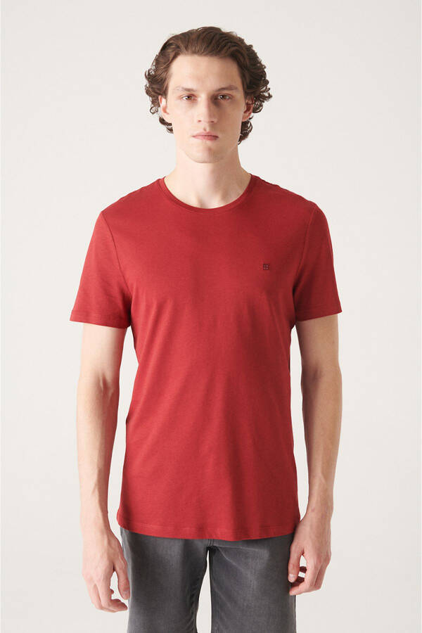 Erkek Bordo Ultrasoft Bisiklet Yaka Pamuklu Slim Fit Dar Kesim T-shirt E001171 - 1