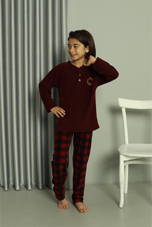 Erkek Çocuk WelSoft Polar Bordo Pijama Takımı 20549 - 1