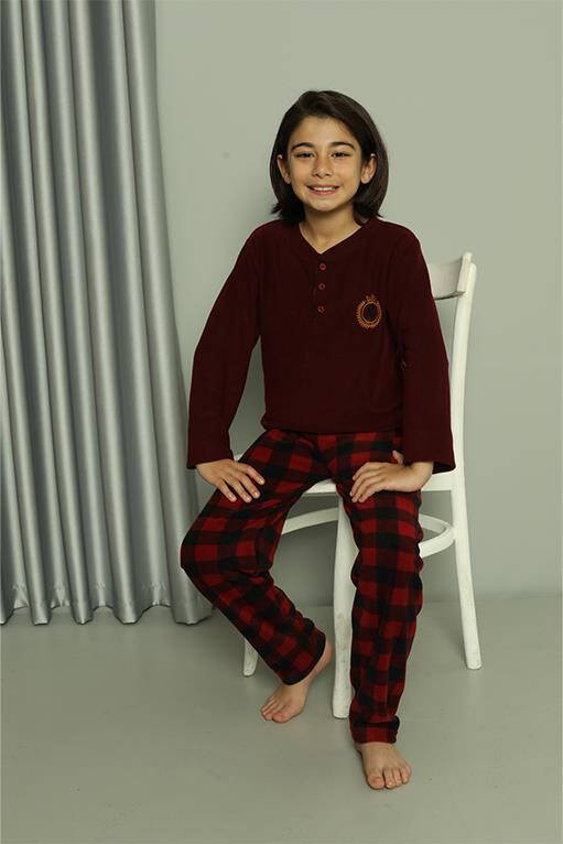 Erkek Çocuk WelSoft Polar Bordo Pijama Takımı 20549 - 3