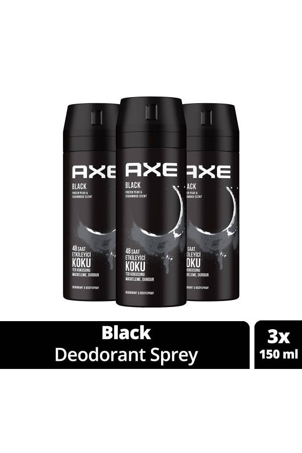 Erkek Deodorant & Bodyspray Black 48 Saat Etkileyici Koku Vücut Spreyi 150 ml X3 Adet - 1