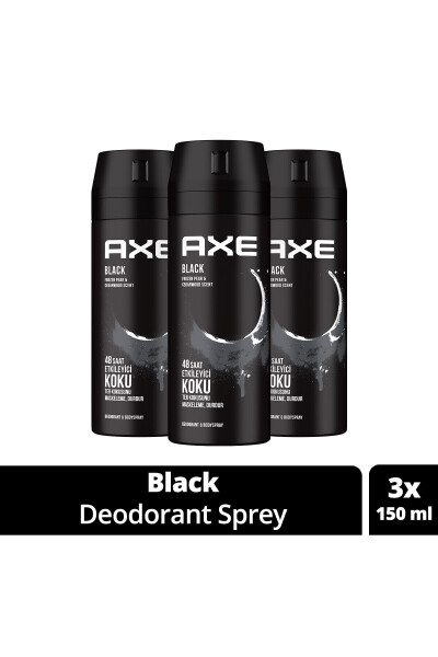 Erkek Deodorant & Bodyspray Black 48 Saat Etkileyici Koku Vücut Spreyi 150 ml X3 Adet - 25