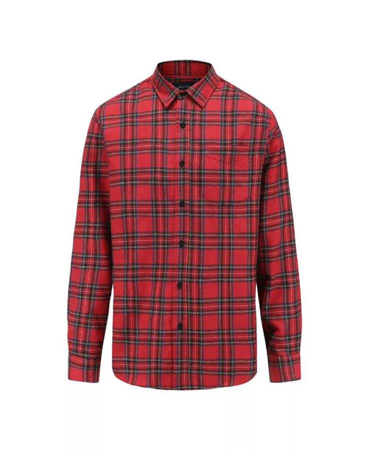 Erkek Düğmeli Klasik Fit Flanel Gömlek Kırmızı Tartan - 1