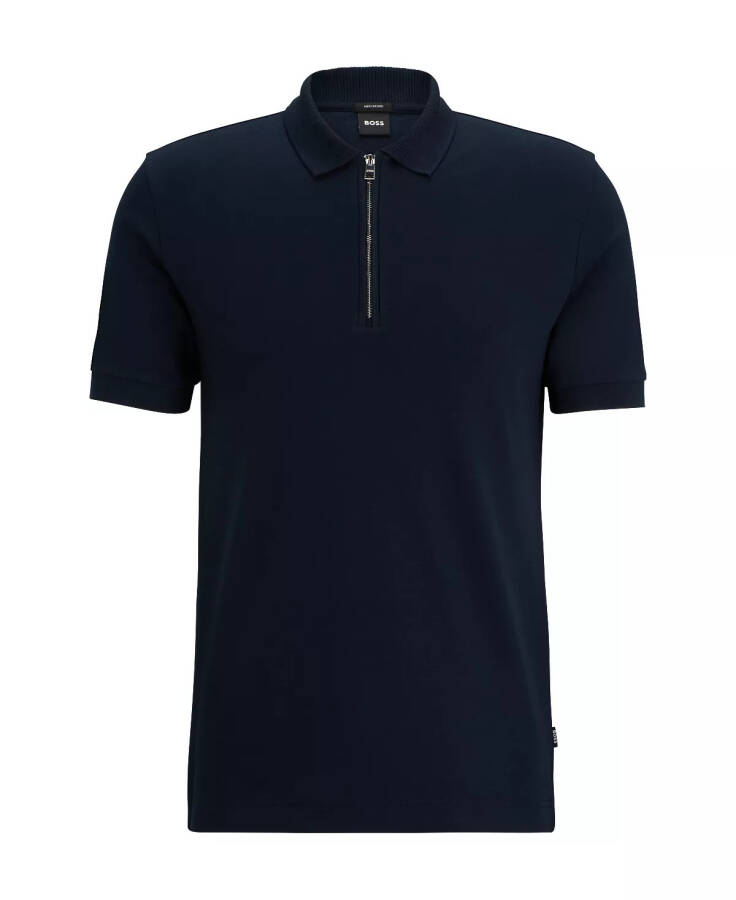 Erkek Fermuarlı Yaka Slim Fit Polo Tişörtü Koyu Mavi - 2