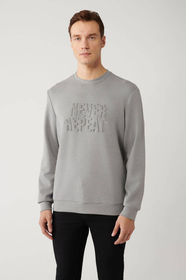 Erkek Gri Bisiklet Yaka Sweatshirt - 3