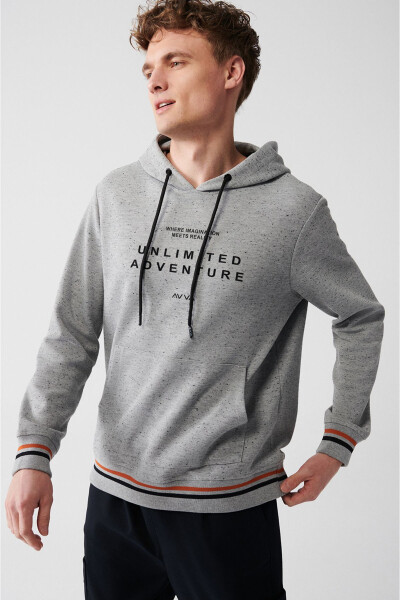 Erkek Gri Kapüşonlu Sweatshirt - 6