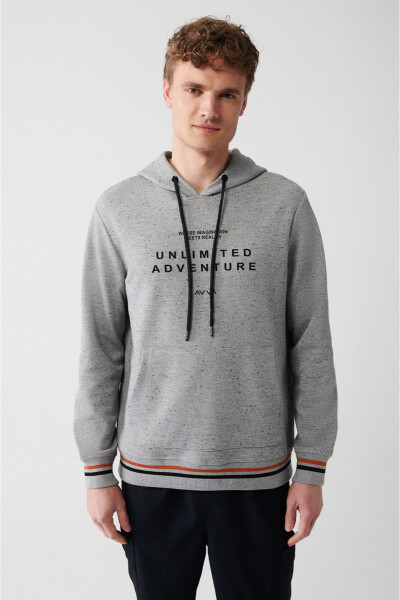 Erkek Gri Kapüşonlu Sweatshirt - 3