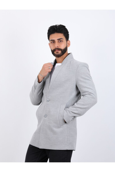 Erkek gri slim fit dikey yaka kaşe kaban - 3