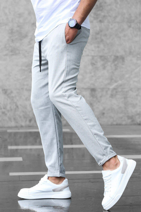 Erkek Gri Slim Fit Likralı Duble Paça Jogger Pantolon - 6