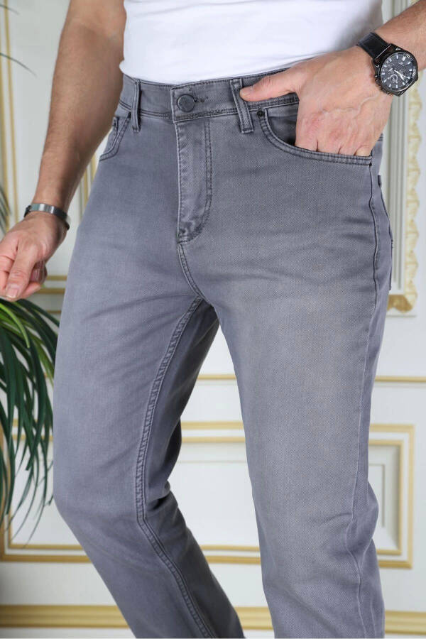 Erkek Gri Üstten Cepli Armürlü Regular Fit Rahat Kesim Esnek Chino Keten/kanvas Koton Pantolon - 5