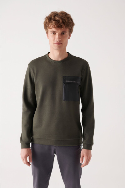 Erkek Haki Bisiklet Yaka Sweatshirt - 5