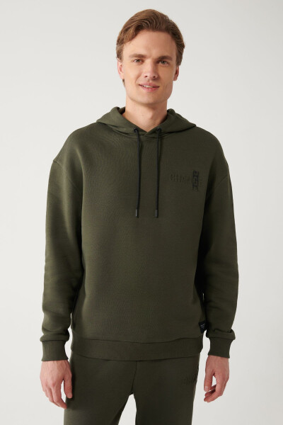 Erkek Haki Sweatshirt Kapüşonlu - 3