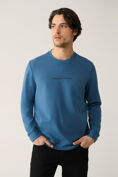 Erkek Indigo Bisiklet Yaka Sweatshirt - 1