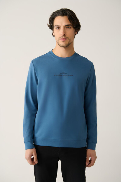 Erkek Indigo Bisiklet Yaka Sweatshirt - 3