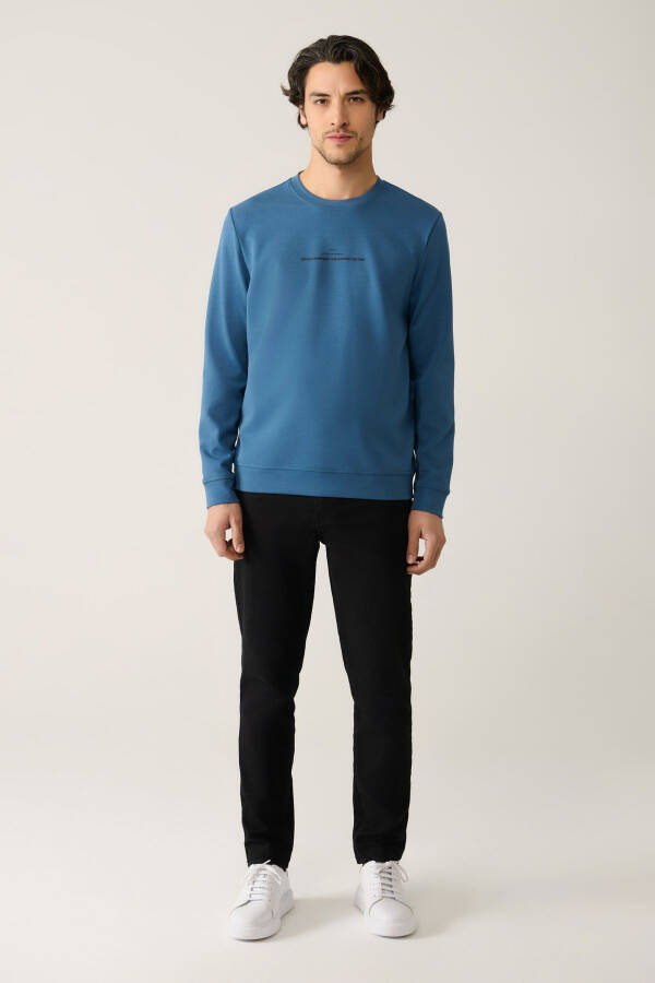 Erkek Indigo Bisiklet Yaka Sweatshirt - 5