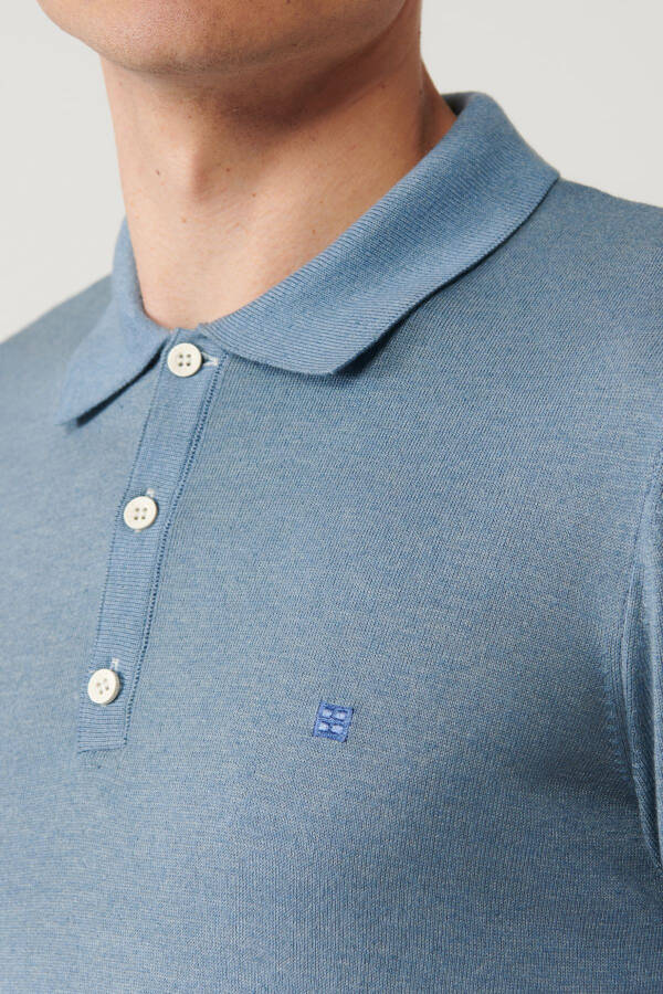 Erkek Indigo Polo Yaka Triko T-shirt - 2