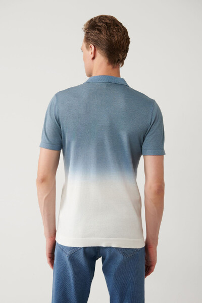 Erkek Indigo Polo Yaka Triko T-shirt - 4