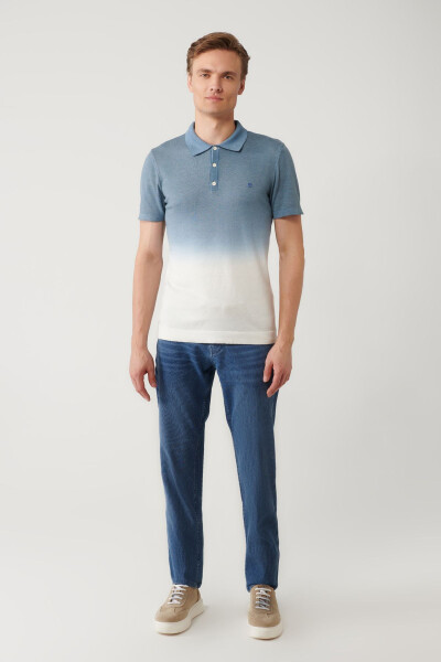 Erkek Indigo Polo Yaka Triko T-shirt - 5