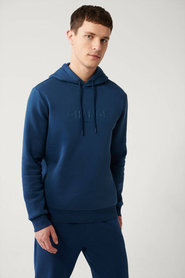 Erkek Indigo Sweatshirt Kapüşonlu - 1