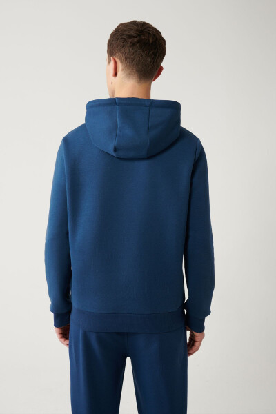 Erkek Indigo Sweatshirt Kapüşonlu - 4