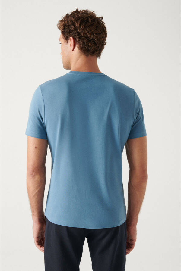 Erkek Indigo T-shirt %100 Pamuk Nefes Alan Bisiklet Yaka Regular Fit E001000 - 4