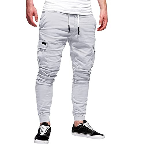 Erkek Jogger Kargo Pantolon, Erkek Günlük Pantolon, Eşofman, Bağcıklı Çok Cepli Pantolon, Yürüyüş Pantolonu, Pamuklu Gabardin Pantolon - 1