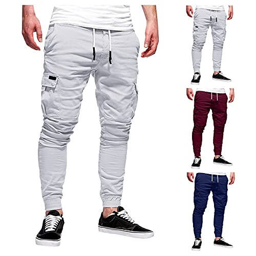 Erkek Jogger Kargo Pantolon, Erkek Günlük Pantolon, Eşofman, Bağcıklı Çok Cepli Pantolon, Yürüyüş Pantolonu, Pamuklu Gabardin Pantolon - 2