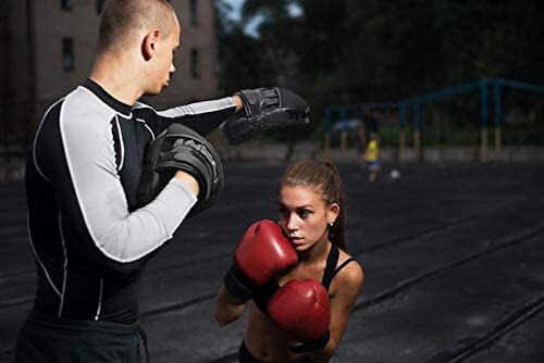 Erkek, Kadın ve Çocuklar İçin Hawk Spor Vuruş Eldivenleri, Dövüş Sanatları ve Boks Eğitimi İçin Deri Odak Eldivenleri, Karate, Kickboks, Krav MAGA, Muay Thai ve Taekwondo İçin Kavisli Vuruş Eldivenleri - 14