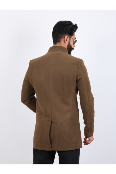 Erkek Kahverengi Slim Fit Dik Yaka Kaşe Kaban - 3