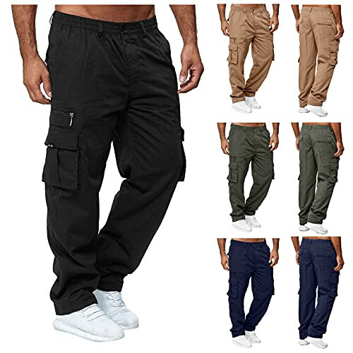 Erkek Kargo Jogger Pantolon, Erkek Slim Fit Spor Jogger Terletici Pantolon Şnürlü Pantolon Açık Hava Pantolonu Cepli - 2