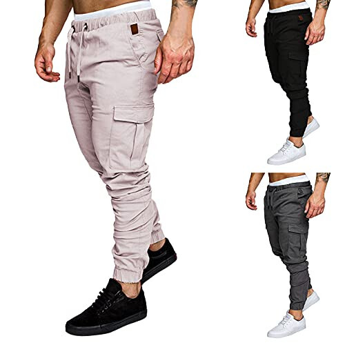 Erkek Kargo Pantolonu, Erkek Ağır Spor Polar Eşofman Pantolonu Atletik Antrenman Jogger Pantolonu İp Bağcıklı Pantolon - 2