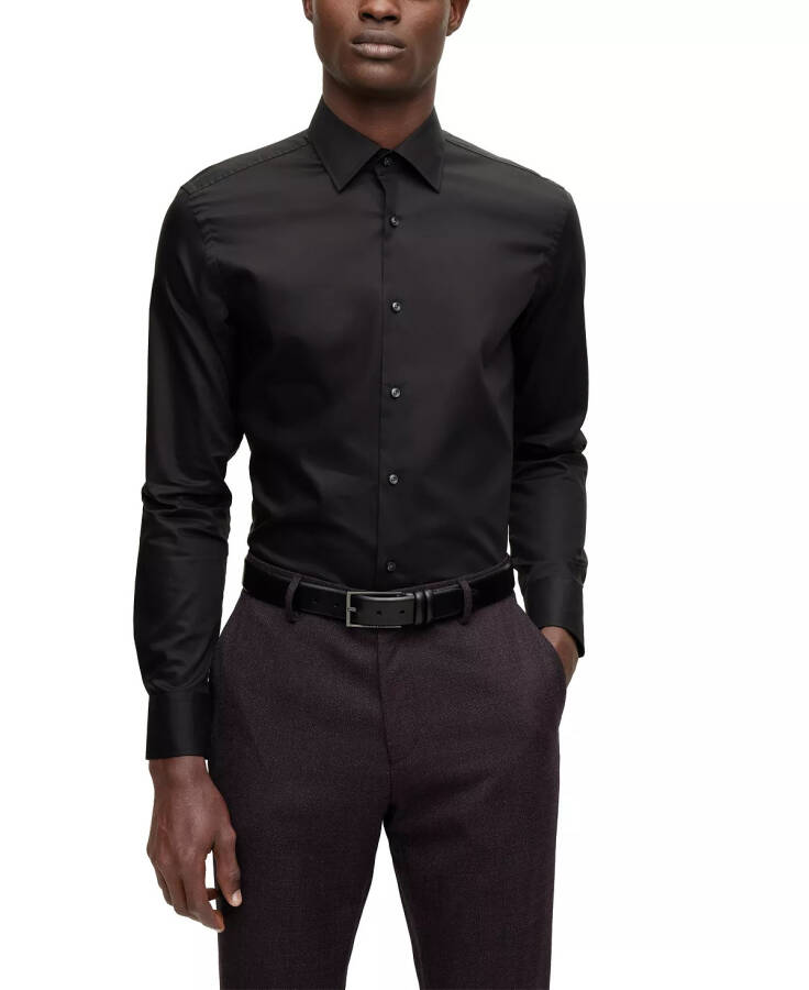 Erkek Kolay Ütülenebilir Slim Fit Elbise Gömleği Siyah - 1