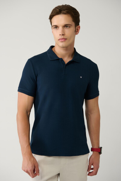 Erkek Lacivert %100 Pamuk Hızlı Kuruyan Regular Fit Kıvrılmayan Polo Yaka T-shirt B001032 - 6