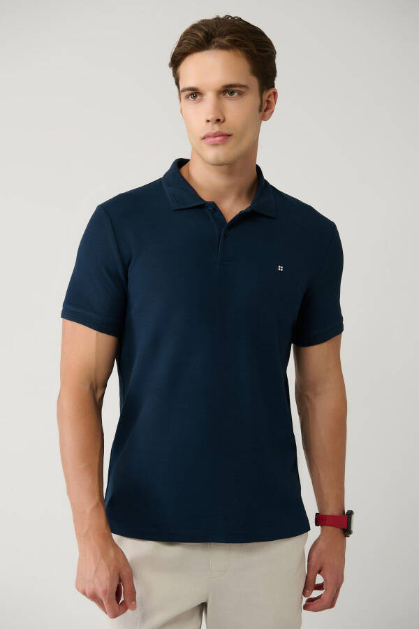 Erkek Lacivert %100 Pamuk Hızlı Kuruyan Regular Fit Kıvrılmayan Polo Yaka T-shirt B001032 - 6