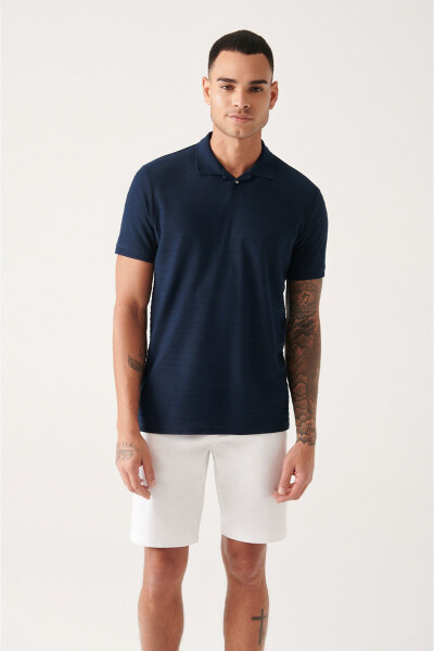 Erkek Lacivert %100 Pamuk Jakarlı Polo Yaka Regular Fit T-shirt A31y1128 - 13