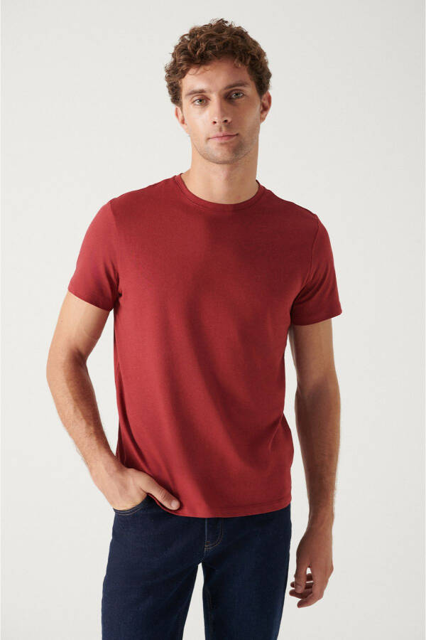 Erkek Lacivert-bordo T-shirt 2'li %100 Pamuk Bisiklet Yaka Regular Fit E001012 - 8