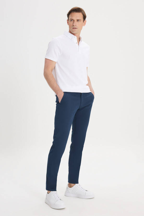 Erkek Lacivert Kanvas Slim Fit Dar Kesim Yan Cep Esnek Chino Pantolon - 5