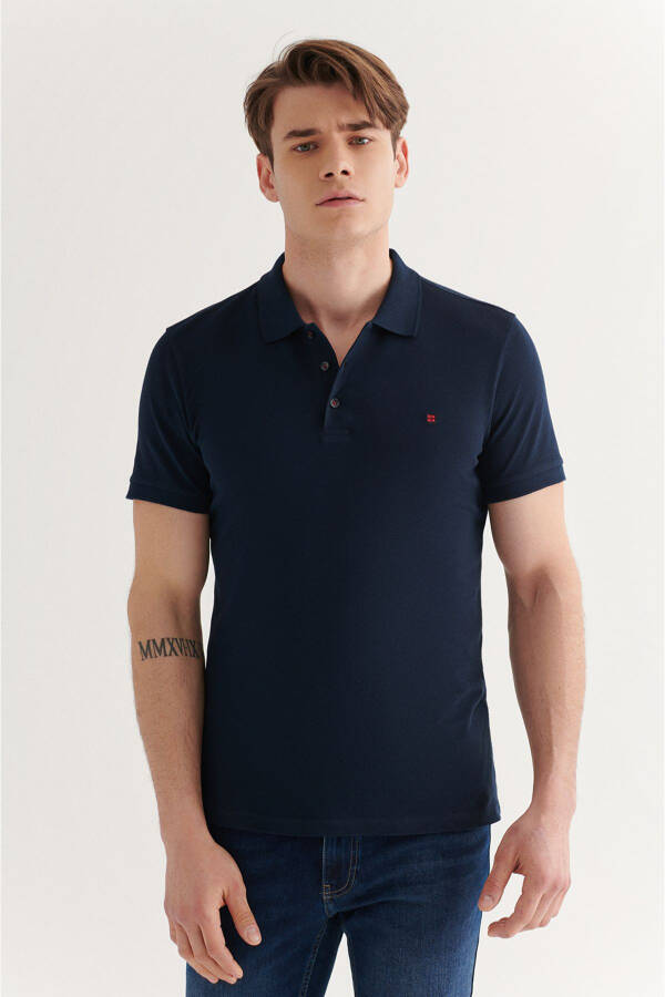 Erkek Lacivert Polo Yaka T-shirt %100 Pamuk Serin Tutan Regular Fit E001004 - 1