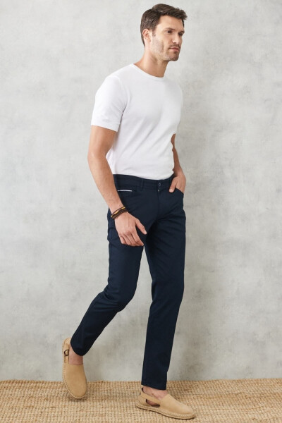 Erkek Lacivert Slim Fit Dar Kesim 5 Cep Esnek Chino Pantolon - 6