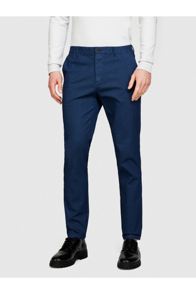 Erkek Lacivert Streç Pamuklu Slim Fit Denim Chino Pantolon - 5