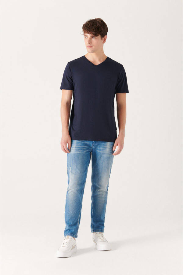 Erkek Lacivert Ultrasoft V Yaka Modal Slim Fit Dar Kesim T-shirt E001173 - 10