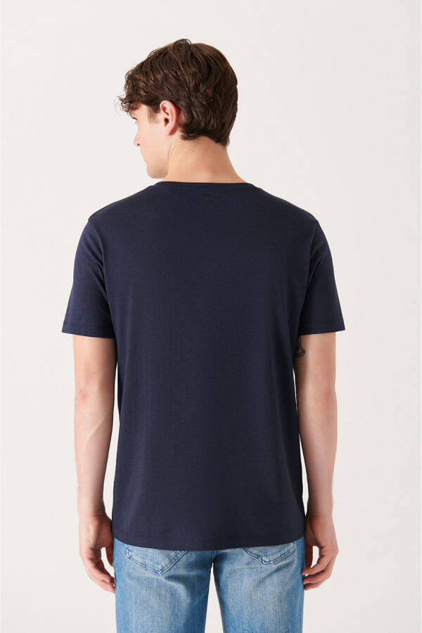 Erkek Lacivert Ultrasoft V Yaka Modal Slim Fit Dar Kesim T-shirt E001173 - 4