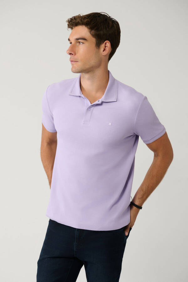 Erkek Lila %100 Pamuk Hızlı Kuruyan Regular Fit Kıvrılmayan Polo Yaka T-shirt B001032 - 6