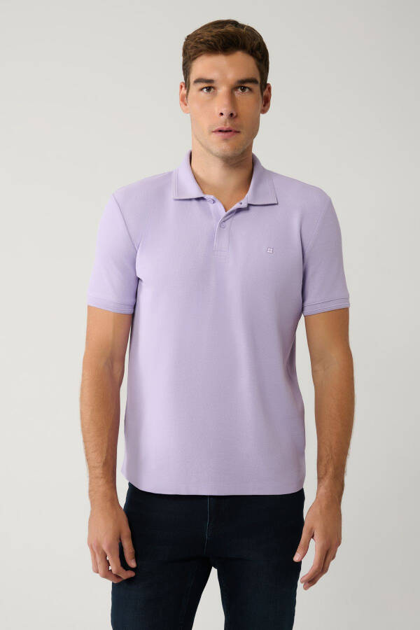 Erkek Lila %100 Pamuk Hızlı Kuruyan Regular Fit Kıvrılmayan Polo Yaka T-shirt B001032 - 8