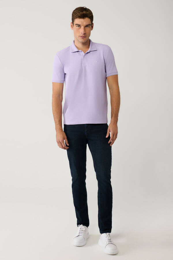 Erkek Lila %100 Pamuk Hızlı Kuruyan Regular Fit Kıvrılmayan Polo Yaka T-shirt B001032 - 5