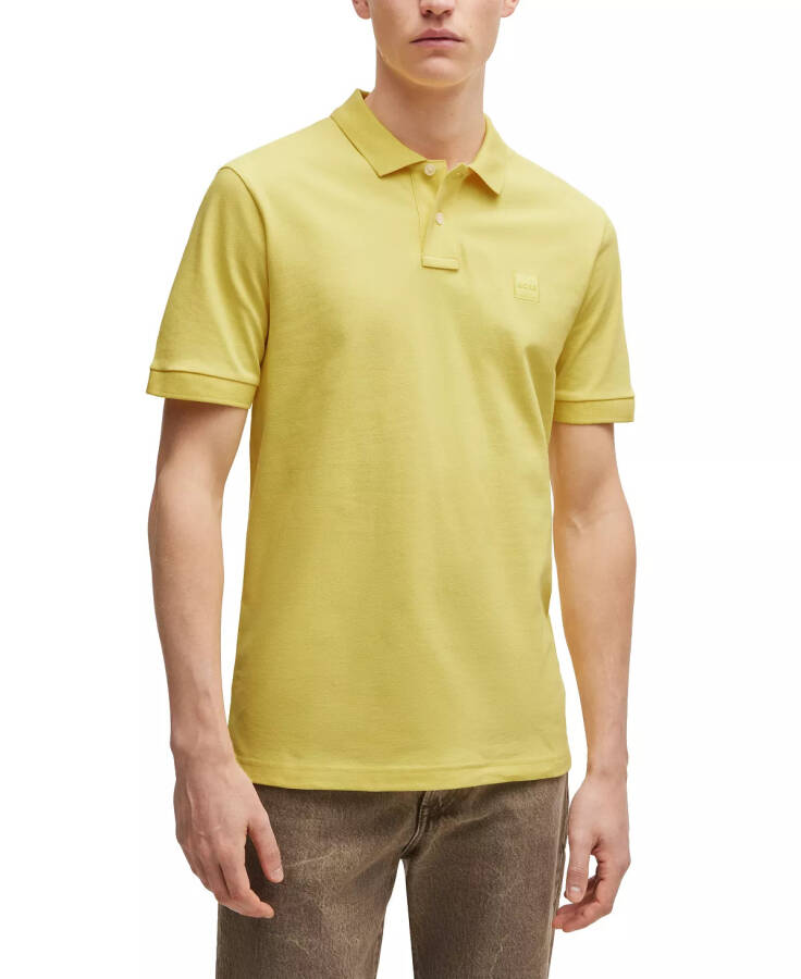 Erkek Logo Yama Dar Fit Polo Tişört Parlak Sarı - 5