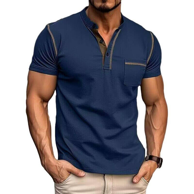 Erkek Modası Henley Tişört Klasik Kısa/Uzun Kollu Hafif Düğmeli Pamuklu T-Shirt Rahat Üst - 8